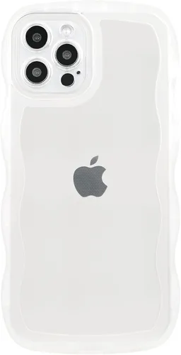 Vista 44 de SKYLMW Funda compatible con iPhone 12 Pro, diseño de ondas rizadas kawaii, borde chapado de lujo, elegante parte trasera transparente brillante, TPU