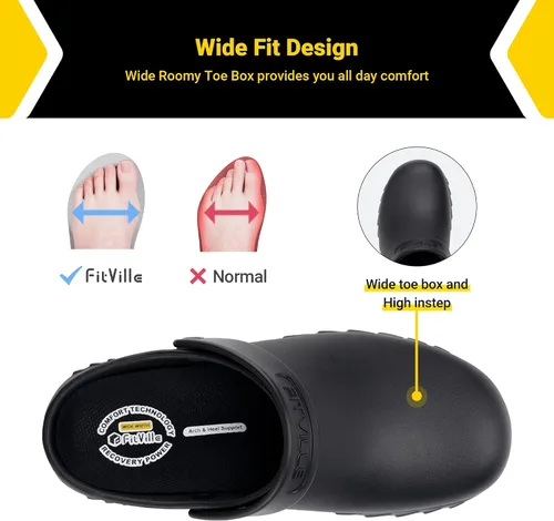 Vista 2 de FitVille Zuecos de Chef Ancho para Hombres Antideslizantes Zapatos de Trabajo de Cocina Antideslizantes para Servicio de Alimentos Impermeables