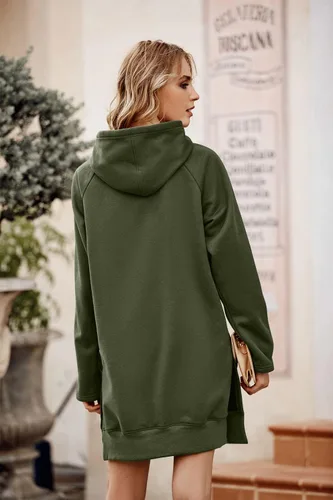 Vista 5 de PRETTYGARDEN Vestido de manga larga con capucha y dobladillo dividido para mujer con bolsillo canguro