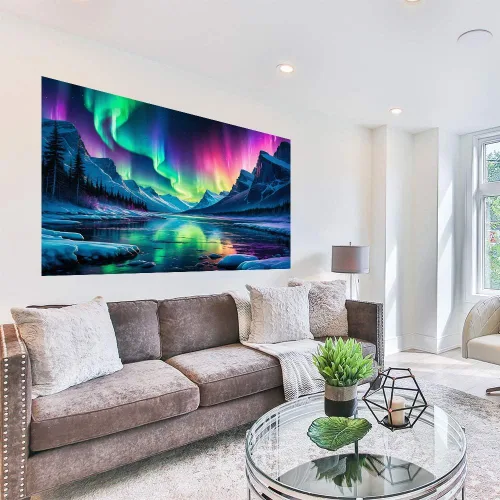 Vista 2 de croshom Kits de Arte de Diamantes Grandes para Adultos, Kits de Pintura de Arte de Diamantes de Paisaje Aurora Boreal para Adultos, 5D DIY Taladros