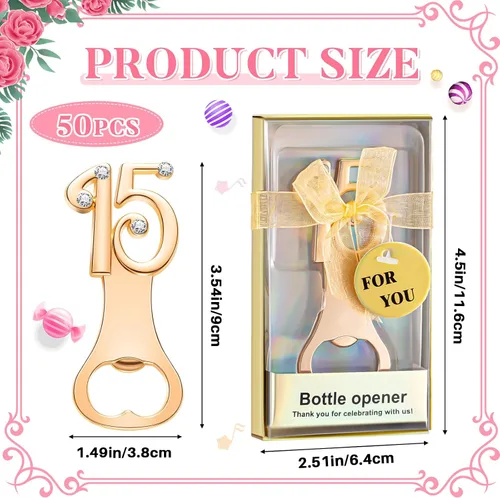 Vista 2 de Uiifan 50 abrebotellas para fiesta de cumpleaños de 15 años, regalos de boda de quinceañera, decoraciones o recuerdos con cajas de regalo, regalos