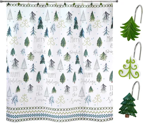 Vista 4 de Avanti Linens - Cortina de ducha, tela estampada vibrante, decoraciones navideñas (colección de árboles de Navidad, 72 pulgadas)