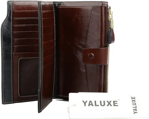 Vista 6 de YALUXE Cartera de piel auténtica para mujer con bloqueo RFID tarjetero múltiple con bolsillo para teléfono celular
