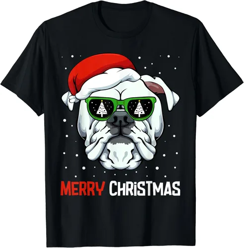 Vista 2 de Pijama de Feliz Navidad de Bulldog Inglés con sombrero de Papá Noel, Negro