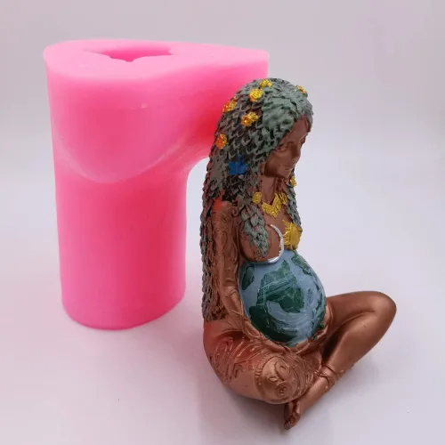 Vista 6 de Molde de vela Gaia de gran tamaño, moldes de silicona para velas de la madre de la tierra, molde de bricolaje Gaia para velas decoradas, molde