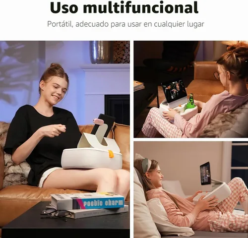 Vista 2 de Soporte magnético de almohada para tableta, soporte de regazo para tablet con dos anillos magnéticos, compatible con teléfonos de 4 a 13 pulgadas
