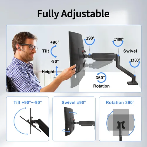 Vista 4 de suptek Soporte de brazo para monitor individual para 13-32 pulgadas, soporte de escritorio ajustable para monitor de resorte de gas para 4.4-19.8