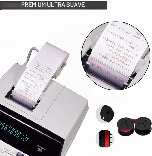 Vista 4 de Paquete de 3 cintas de repuesto para calculadora Porelon 11216 de doble carrete, universal GR24br compatible con Sharp el-1197piii, Nukote BR80c
