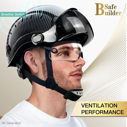 Vista 6 de SAFEBUILDER Casco de seguridad de construcción con visera incorporada Casco duro ABS con visera Ventilación ajustable Casco de trabajo Protección