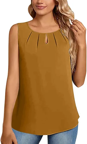 Vista 2 de Tops de Verano para Mujer, Camiseta Informal ahuecada de sólido, Chaleco sin Mangas,ajustada,camisola Cuello Redondo