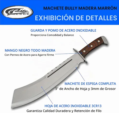 Vista 2 de SZCO Full Tang Bully Machete 18.25", Heavy Duty Pakkawood Handle Stainless Steel Blade, Nylon Sheath with Shoulder Strap, Steel Guard, Full Tang