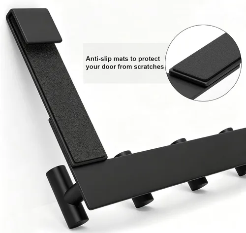 Vista 7 de HUFEEOH Paquete de 1 soporte negro para puerta con 4 ganchos en T