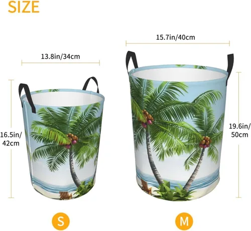 Vista 5 de Tropical Palm Tree print Circular Hamper Waterproof Storage Bin Organizer Basket Laundry Hamper With Handles For Clothes Toys Small