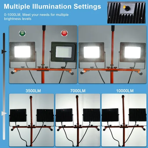Vista 3 de LEDMO Luz de trabajo LED regulable con soporte, 2 interruptores independientes, 15000 lúmenes, 5500 K, reflectores de trabajo portátiles con trípode