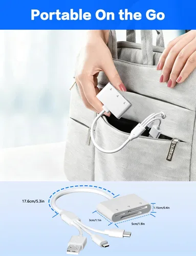 Vista 8 de Lector adaptador XD/TF/SD a iPhone con USB-C, USB-A, Lightning, lector de tarjetas SD MicroSD xD-Picture 3 en 1, adaptador OTG, adaptador de tarjeta