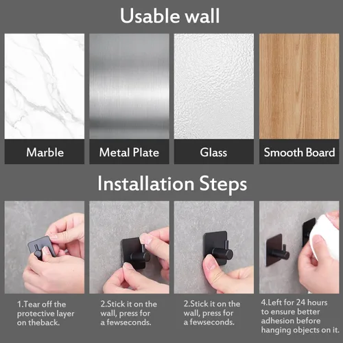 Vista 6 de YIGII Ganchos adhesivos/Gancho para toalla - Ganchos de pared que se adhieren, resistentes para colgar toallas/abrigo/sombrero/bolso en baño