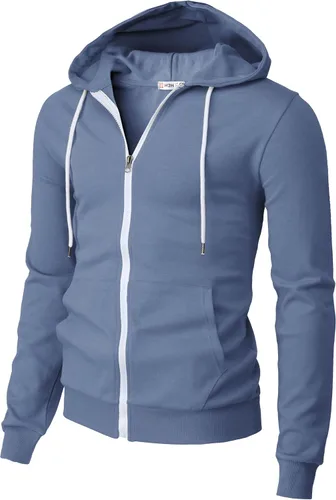 Vista 15 de H2H Sudadera con capucha y cremallera para hombre, ligera, de manga larga, básica, ajustada, de algodón, con bolsillo Cmohol048-gris