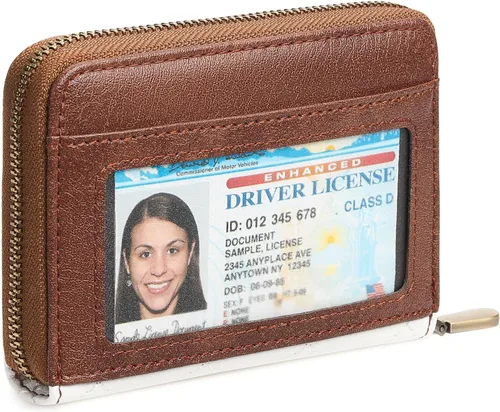 Vista 16 de FALAN MULE Cartera de Cuero para Tarjetas de Crédito con Bloqueo RFID Pequeña para Mujeres con Muñequera, Azul claro, Vintage