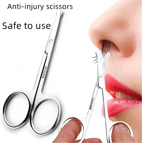Vista 4 de Tijeras pequeñas, tijeras de belleza de 3.5 pulgadas, para aseo personal del vello facial, diseño curvado y redondo, para recortar cejas