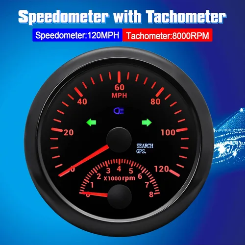 Vista 2 de ARTILAURA Velocímetro GPS 0-193 km/h con tacómetro 8000 RPM, medidor de 85 mm (3-3/8"), velocímetro GPS para barco con antena para automóvil, marino