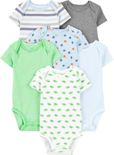 Vista 17 de Simple Joys by Carter's Paquete de 6 mamelucos de manga corta para bebé niño Multicolor/Ancla/Dinosaurio/Raya/Ballena