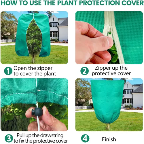 Vista 4 de Cubiertas para Plantas Protección contra Heladas, 2 Paquetes 75"An x 90"Al Mantas Grandes de Tela Antiheladas 2.47oz/yd² con Cremallera y Cordón