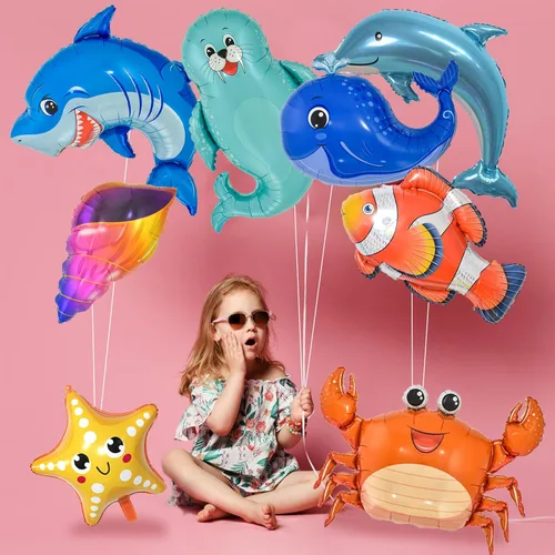 Vista 7 de 8 globos de animales marinos bajo el mar decoración de fiesta