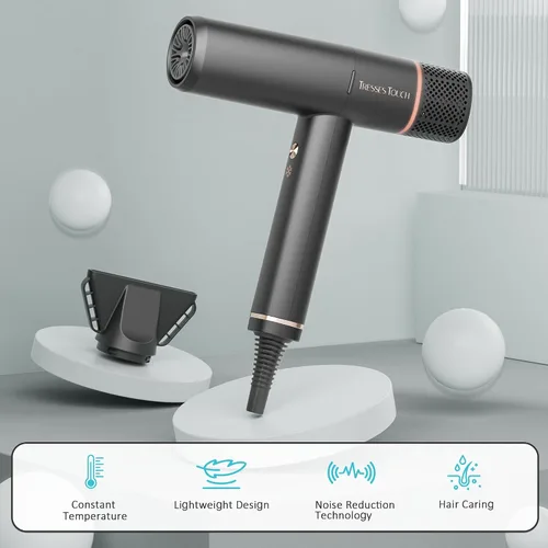 Vista 8 de Secador de pelo iónico profesional con difusor, secador iónico de bajo ruido de alta velocidad, potente motor de 1600 vatios para secado rápido