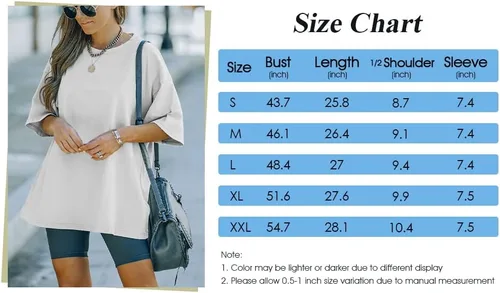 Vista 6 de FSHAOES Women Crewneck Drop Shoulder Short Sleeve Oversized Fit Tunic Cotton T-Shirt Basic Boyfriend