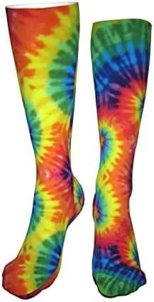 Vista 2 de Calcetines largos unisex con patrón de teñido anudado y teñido anudado, calcetines largos para niños y niñas, 19.7 in, un color, talla única, Teñido