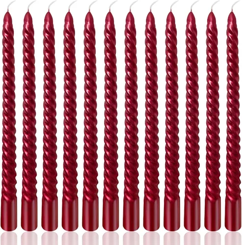 Vista 12 de Juego de velas cónicas en espiral doradas de 10 pulgadas para Navidad, paquete de 12 velas torcidas sin perfume, velas delgadas y cónicas sin goteo