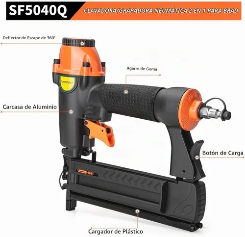 Vista 4 de DOTOOL Clavadora neumática, calibre 18, pistola de grapas de aire 2 en 1, acepta clavos de 2 pulgadas y grapas de corona de 1-5/8 pulgadas, con Negro
