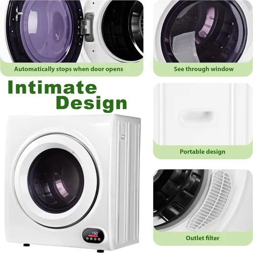 Vista 5 de Euhomy Secadora de ropa compacta, 2.65 pies cúbicos de carga frontal, de acero inoxidable, con tubo de escape, 1400 W, panel de control LCD