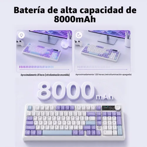 Vista 7 de AK980 Teclado Mecánico Completo de 97 Teclas Tri-Mode, Montado con Junta, Intercambiable en Caliente, Pantalla Inteligente TFT de 1.14”, Bluetooth