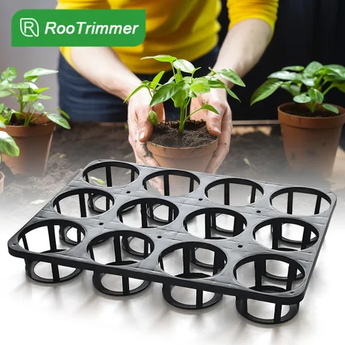 Vista 6 de RooTrimmer Bandeja redonda de 12 celdas para cuarto de bebé, soporte de transporte y bandejas para macetas redondas de plástico de 4 pulgadas