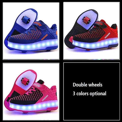 Vista 5 de Ehauuo Kids Two Wheels Shoes with Lights Rechargeable Roller Skates Shoes Retractable LED Flashing Sneakers Wheels Shoes for Unisex Girls Boys