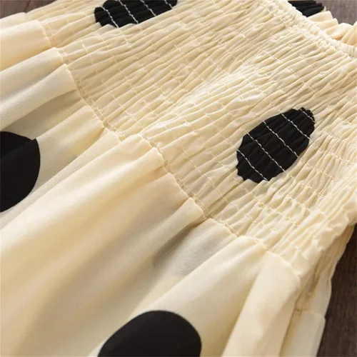 Vista 8 de Vestidos bebé Mangas de lunares Puff Fiesta de niños pequeños Volantes 1-7 años Niñas Princesa Niñito Vintage (Beige, 4-5 años)