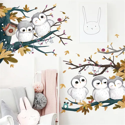 Vista 3 de Calcomanías de pared de lindos búhos de dibujos animados de animales DIY calcomanías de pared