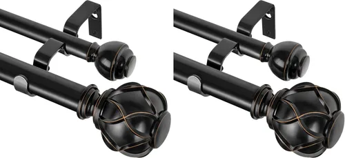 Vista 17 de KAMANINA Barras de cortina dobles para ventanas de 72 a 144 pulgadas, oro Dorado champán