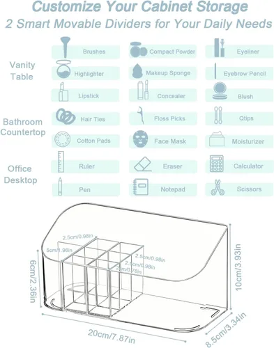 Vista 8 de SUNFICON Bandeja Soporte Organizador de Maquillaje Estuche Expositor de Cosméticos de Mesa Escritorio Tocador Encimera Baño Pared Gabinete Caja
