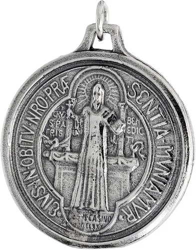 Vista 2 de 4 sizes 15-28mm Sterling Silver St Benedict Medal Necklace Oxidized finish available with or wo Chain