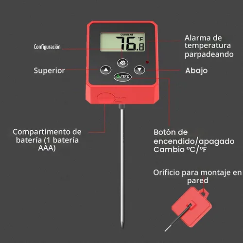 Vista 7 de Timloon Termómetro digital de dulces con clip para olla, pantalla LCD de retroiluminación, sonda de 8 pulgadas de largo, alarma de temperatura