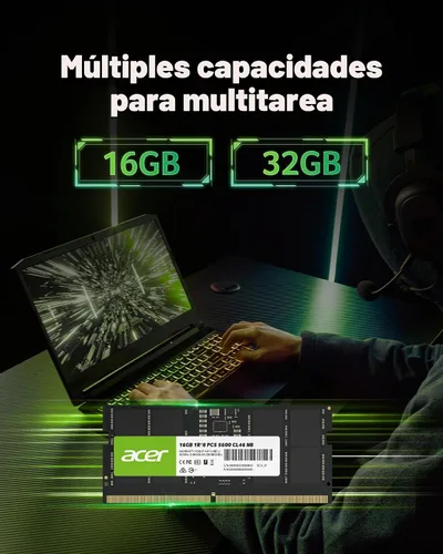 Vista 5 de Acer SD200 DDR5 Single RAM 16GB 5600 MT/s CL46 Memoria de computadora para portátil - BL.9BWWA.414