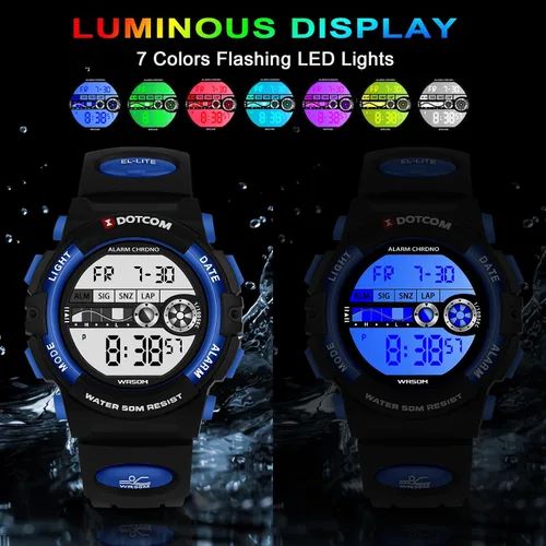 Vista 4 de CKV Kids Digital Watch Boys Teenage Watches Ages 5-18,50M Waterproof Multifunctional Sport Watches with 7 LED Backlight Alarm Calendar Timer for