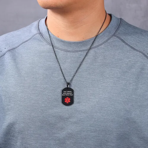 Vista 6 de Jewelstruck Collar de alerta médica para mujeres y hombres, etiquetas de identificación de emergencia, collar de doble cara, grabado gratuito