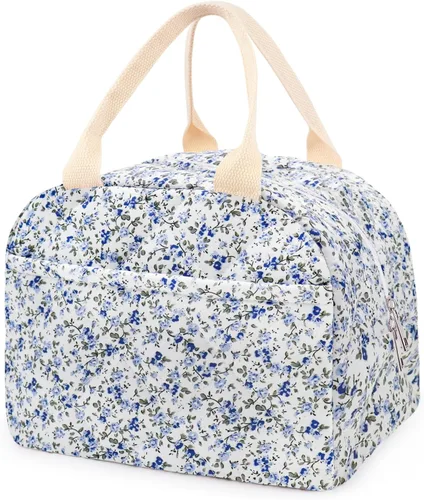 Vista 14 de Lonchera acolchada de algodón aislada, bonita bolsa acolchada con estampado floral, reutilizable, aislada, coqueta, de gran capacidad, hielera