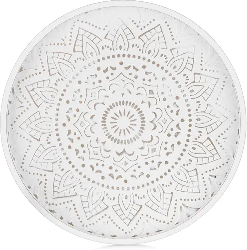 Vista 10 de Hanobe Bandeja Decorativa para Mesa de Café: Bandejas Redondas de Madera para Decoración Bohemia del Hogar, Centro de Mesa Rústico de Granja de 12