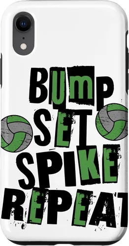Vista 8 de iPhone 15 Parents Girls Volleyball Bump Set Spike Repeat Green & Black Case