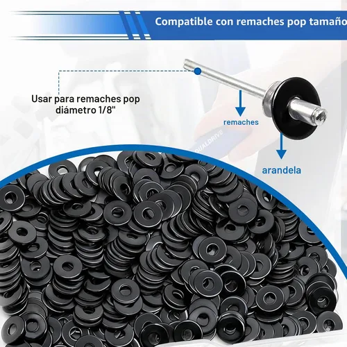 Vista 4 de 400 piezas de arandelas de remache pop de 1/8 pulg. negras para remaches pop de diámetro 1/8" de acero inoxidable 304, arandelas de remache pop