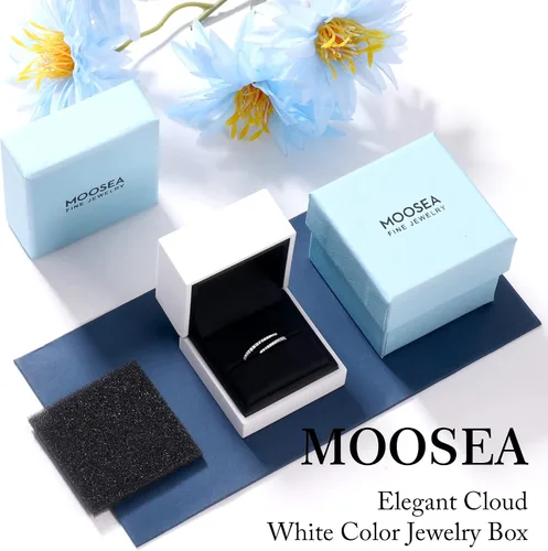 Vista 7 de MOOSEA Anillos de moissanita abiertos para mujer, oro blanco de 14 quilates, color vermeil D, claridad VVS1, anillos a juego, anillos de eternidad